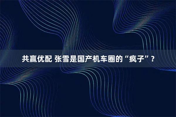共赢优配 张雪是国产机车圈的“疯子”？